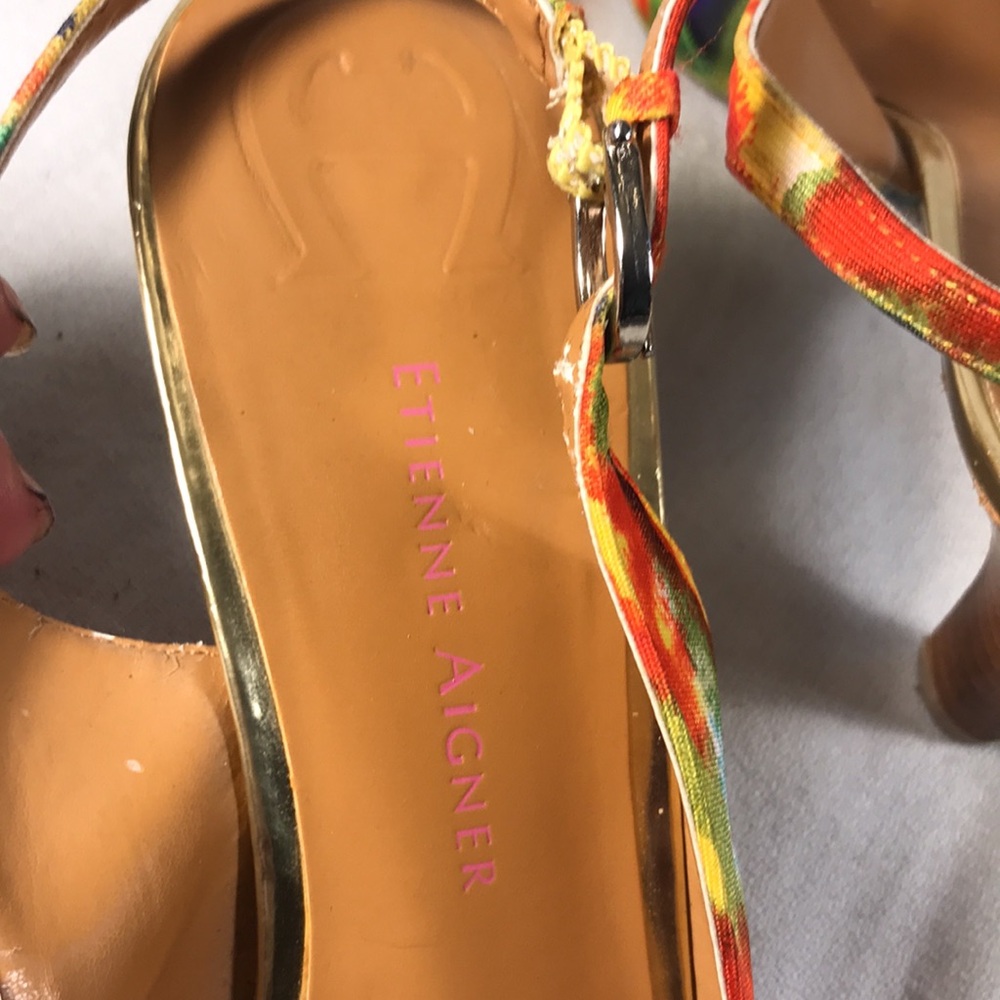 Etienne Aigner Hadley Women's Colorful Canvas With Bows Peep Toe Slingback Heels - Picture 6 of 9